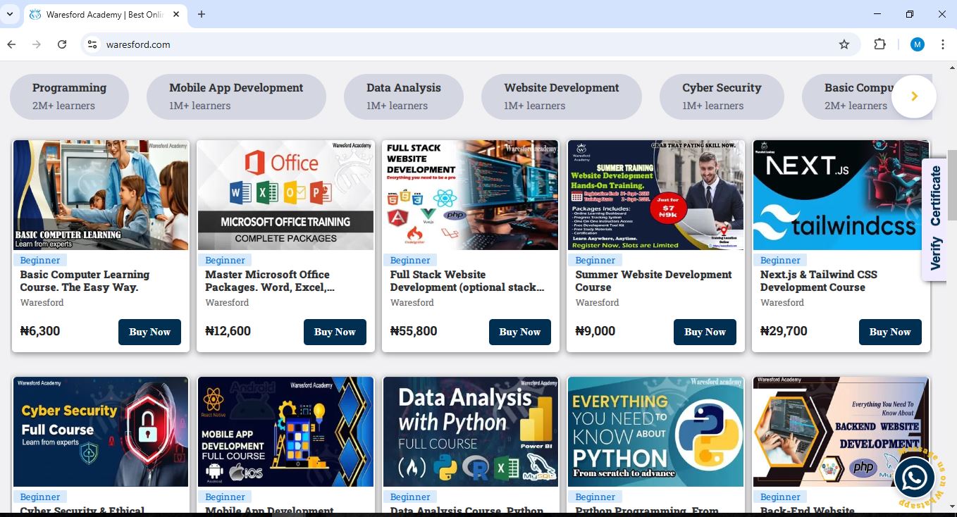 Waresford Academy Courses that stands out